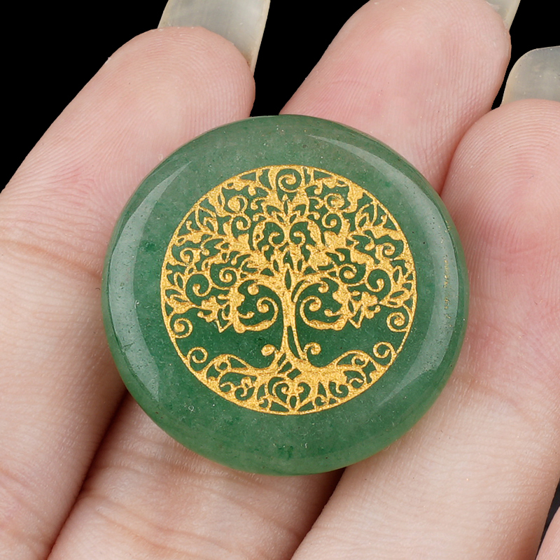 Gemstone 25MM Circular Disc Ornament Handmade Craved Pattern-Life of Tree For Home Decor