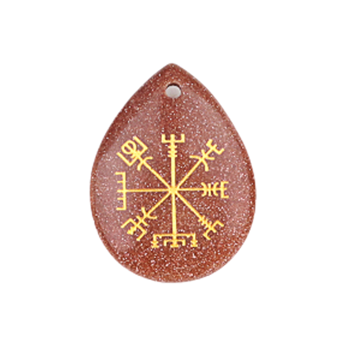 Gold Directional Sign & Aim Teardrop Gemstone Pendant Necklace Adjustable Black Rope