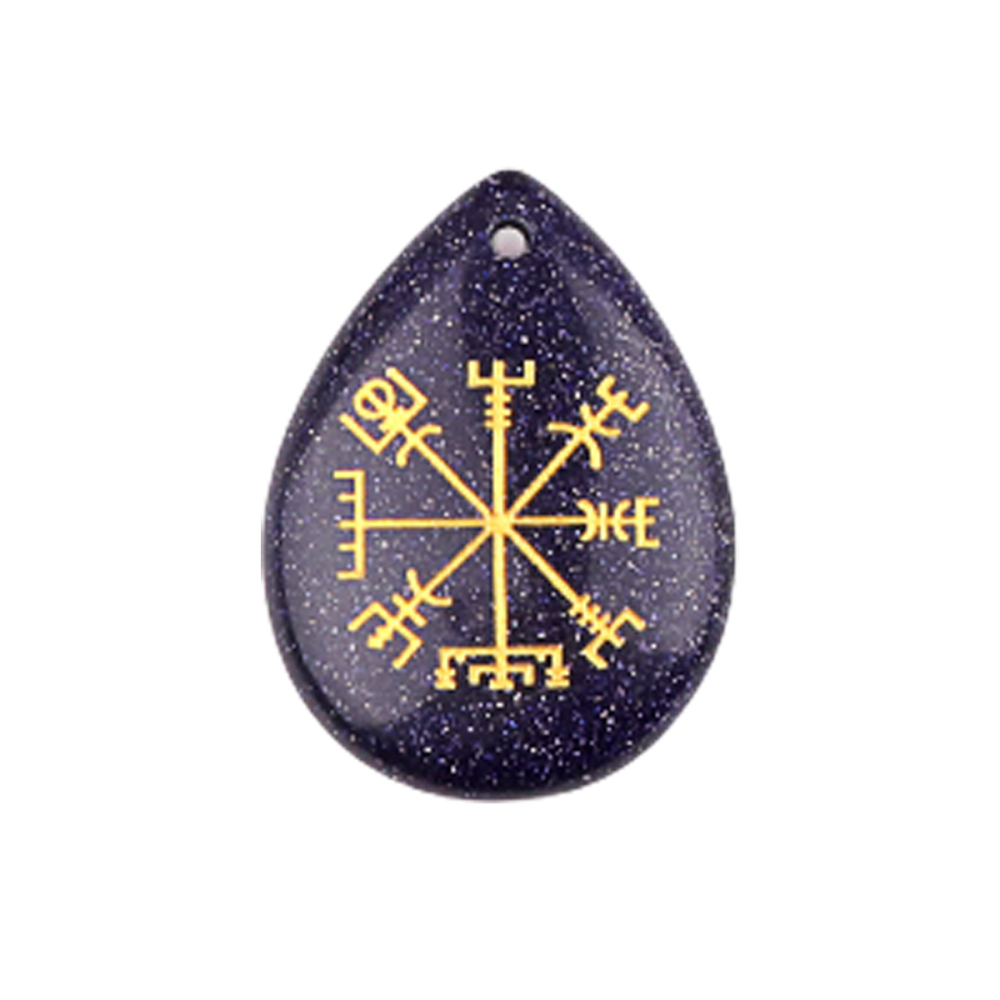Gold Directional Sign & Aim Teardrop Gemstone Pendant Necklace Adjustable Black Rope