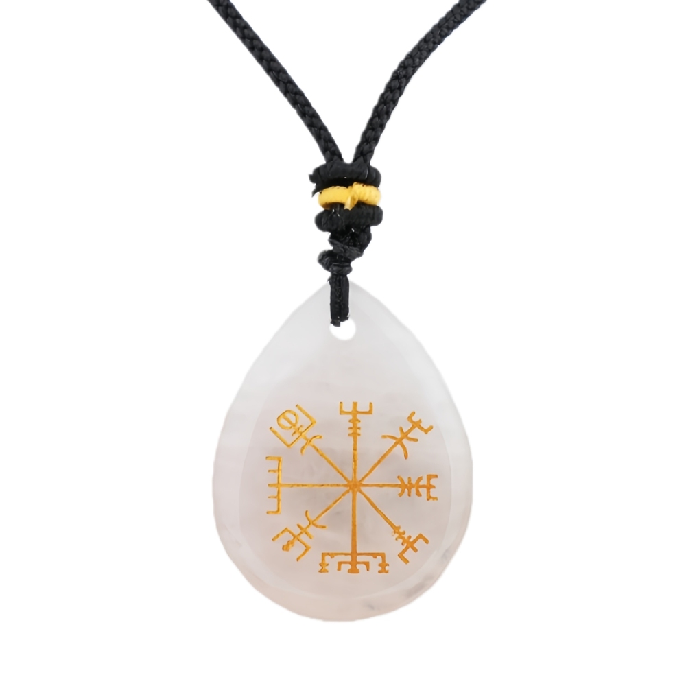 Gold Directional Sign & Aim Teardrop Gemstone Pendant Necklace Adjustable Black Rope