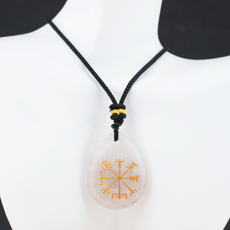 Gold Directional Sign & Aim Teardrop Gemstone Pendant Necklace Adjustable Black Rope