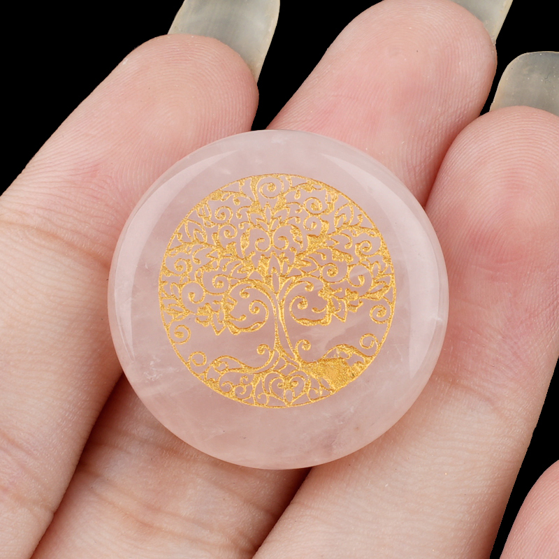 Gemstone 25MM Circular Disc Ornament Handmade Craved Pattern-Life of Tree For Home Decor