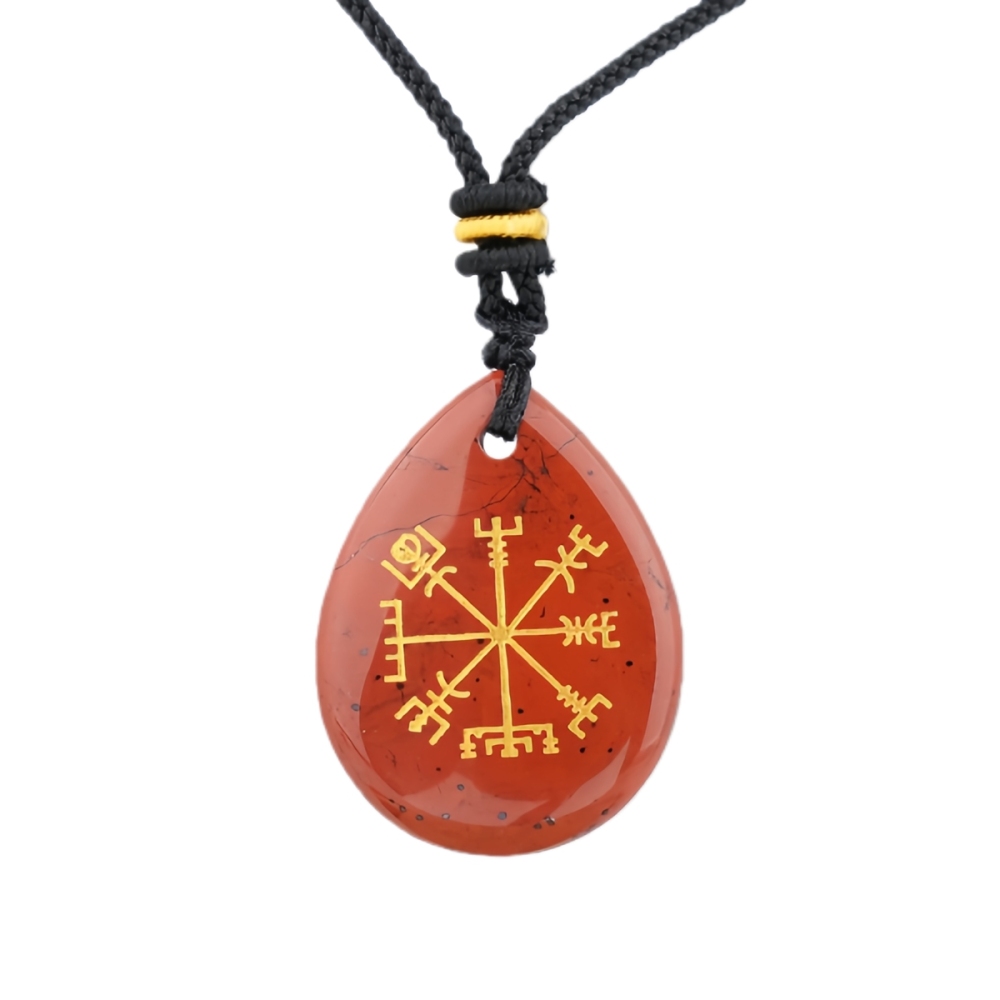 Gold Directional Sign & Aim Teardrop Gemstone Pendant Necklace Adjustable Black Rope