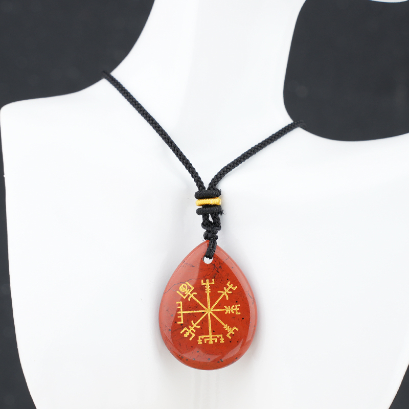 Gold Directional Sign & Aim Teardrop Gemstone Pendant Necklace Adjustable Black Rope