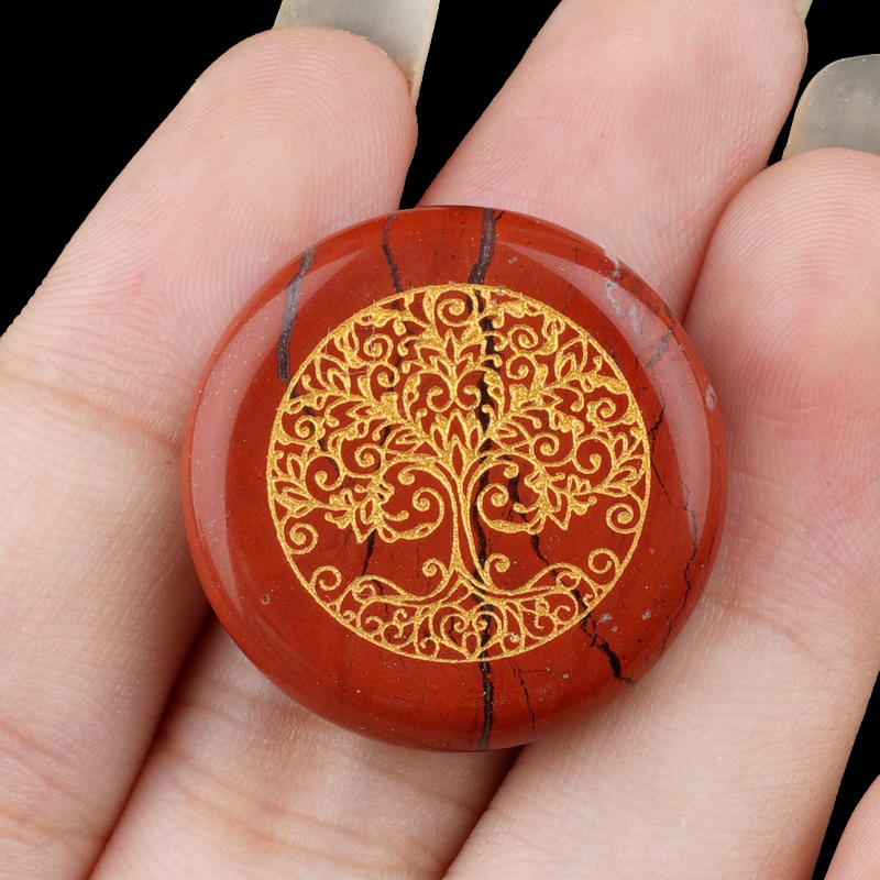 Gemstone 25MM Circular Disc Ornament Handmade Craved Pattern-Life of Tree For Home Decor