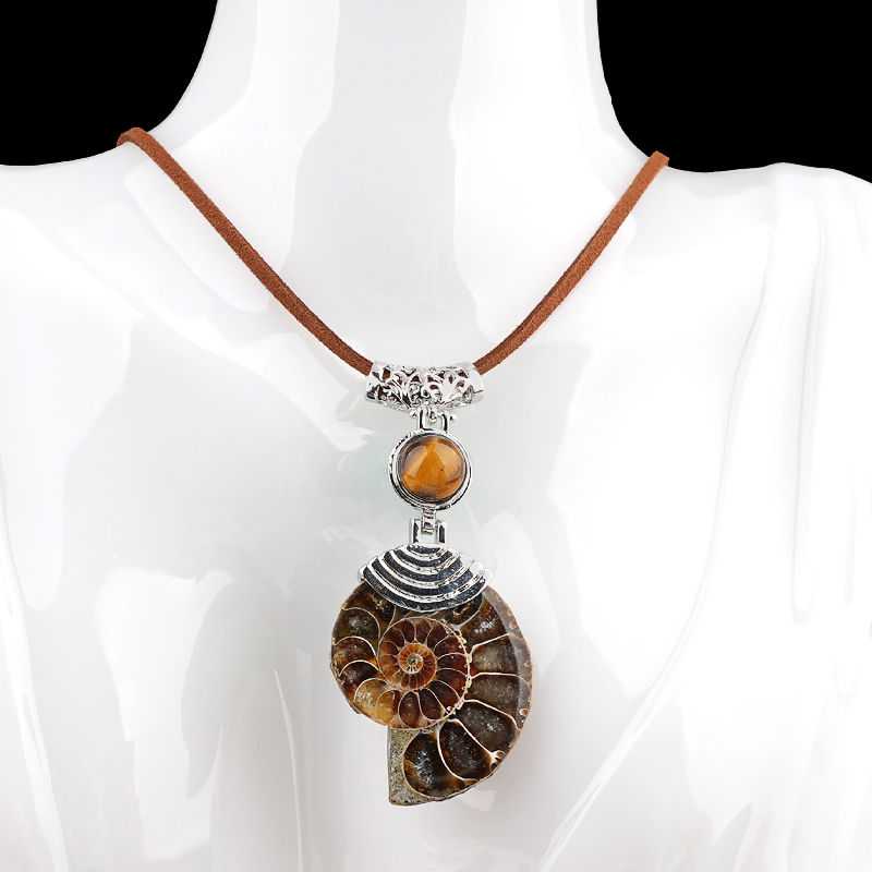 Ammonite Pendant with 8MM Gemstone Cabs for Making Jewelry
