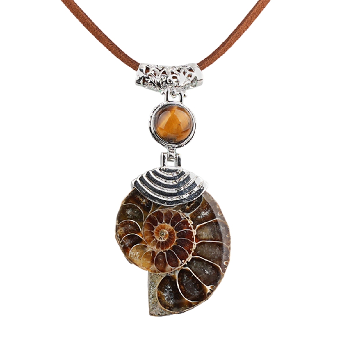 Ammonite Pendant with 8MM Gemstone Cabs for Making Jewelry