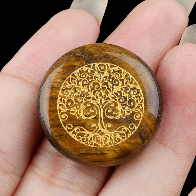 Gemstone 25MM Circular Disc Ornament Handmade Craved Pattern-Life of Tree For Home Decor