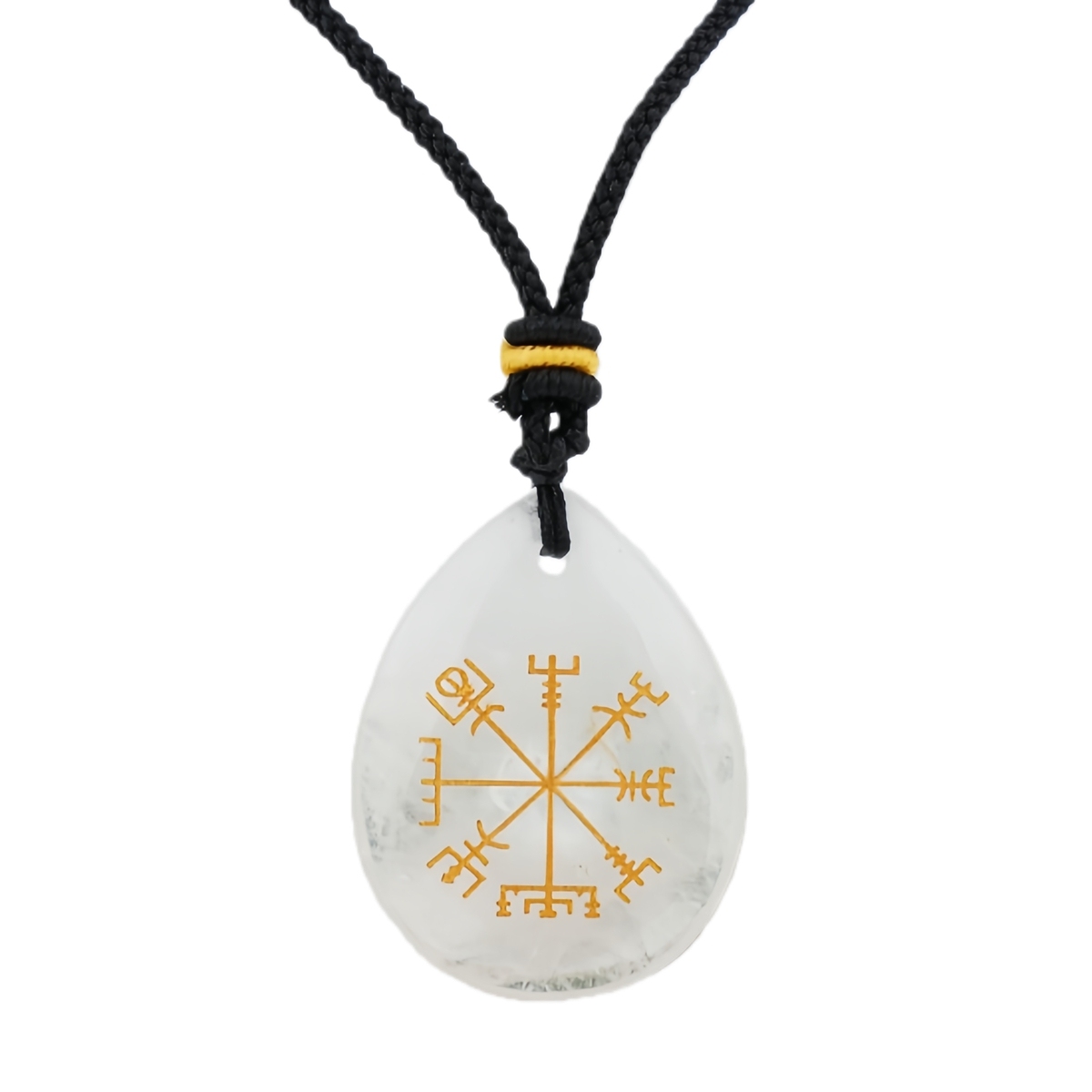 Gold Directional Sign & Aim Teardrop Gemstone Pendant Necklace Adjustable Black Rope