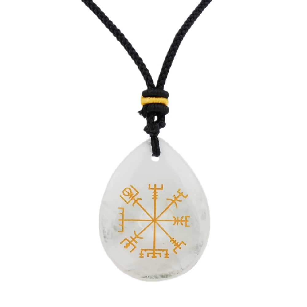 Gold Directional Sign & Aim Teardrop Gemstone Pendant Necklace Adjustable Black Rope
