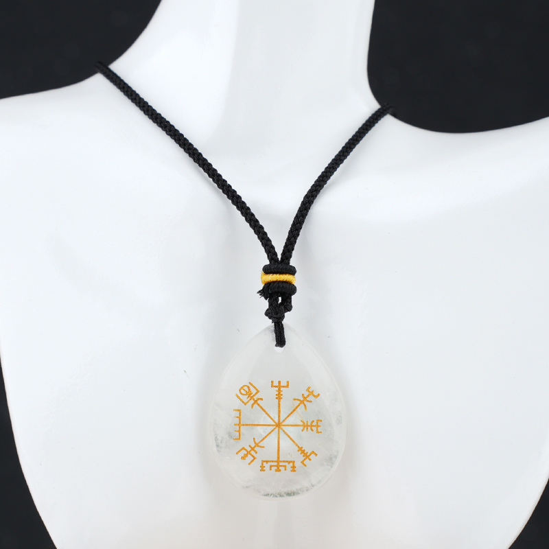 Gold Directional Sign & Aim Teardrop Gemstone Pendant Necklace Adjustable Black Rope