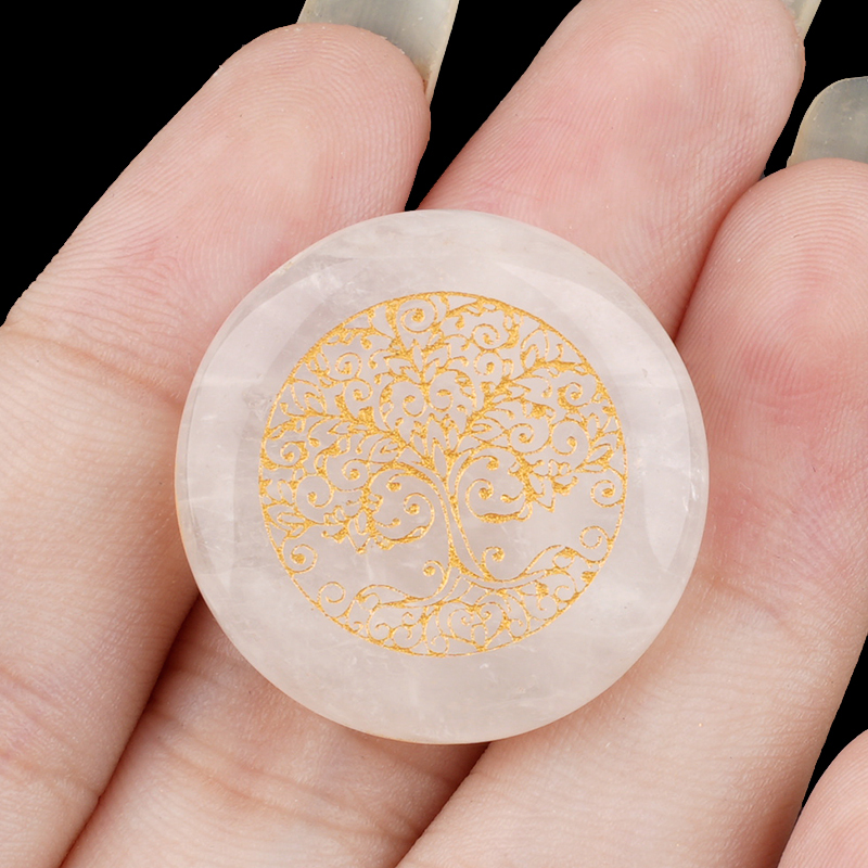 Gemstone 25MM Circular Disc Ornament Handmade Craved Pattern-Life of Tree For Home Decor