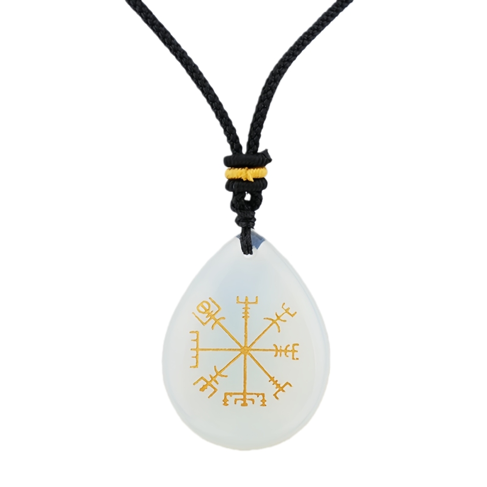 Gold Directional Sign & Aim Teardrop Gemstone Pendant Necklace Adjustable Black Rope