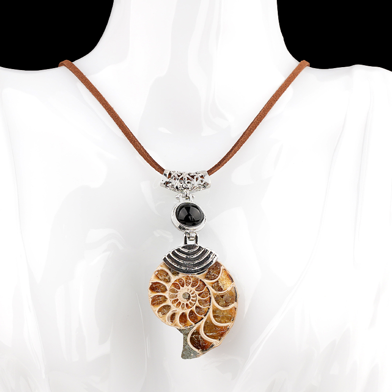 Ammonite Pendant with 8MM Gemstone Cabs for Making Jewelry