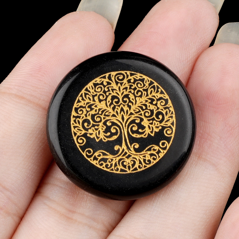 Gemstone 25MM Circular Disc Ornament Handmade Craved Pattern-Life of Tree For Home Decor
