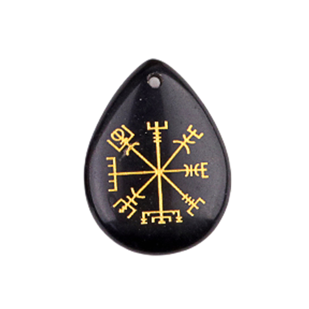 Gold Directional Sign & Aim Teardrop Gemstone Pendant Necklace Adjustable Black Rope