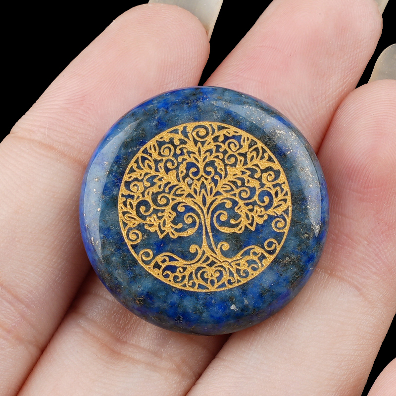 Gemstone 25MM Circular Disc Ornament Handmade Craved Pattern-Life of Tree For Home Decor