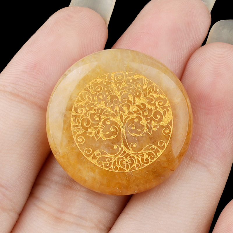Gemstone 25MM Circular Disc Ornament Handmade Craved Pattern-Life of Tree For Home Decor