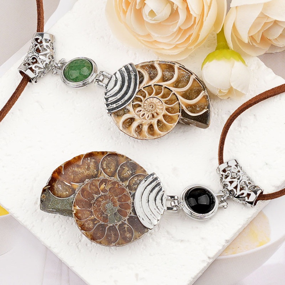Ammonite Pendant with 8MM Gemstone Cabs for Making Jewelry