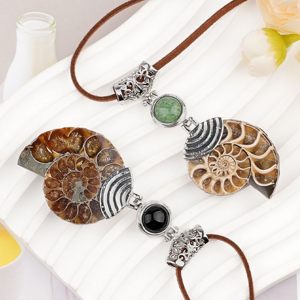 Ammonite Pendant with 8MM Gemstone Cabs for Making Jewelry