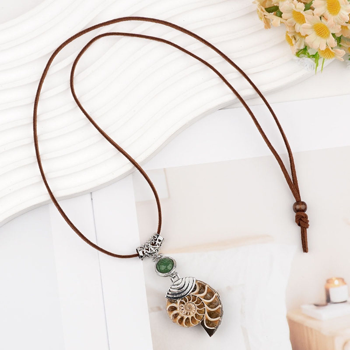 Ammonite Pendant with 8MM Gemstone Cabs for Making Jewelry