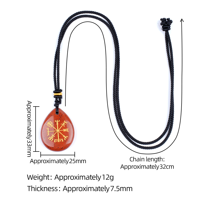 Gold Directional Sign & Aim Teardrop Gemstone Pendant Necklace Adjustable Black Rope