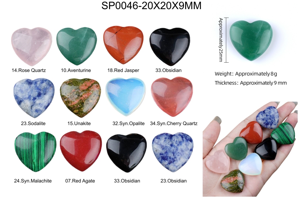 25X25X9MM Love Heart Gemstone for Home Decor