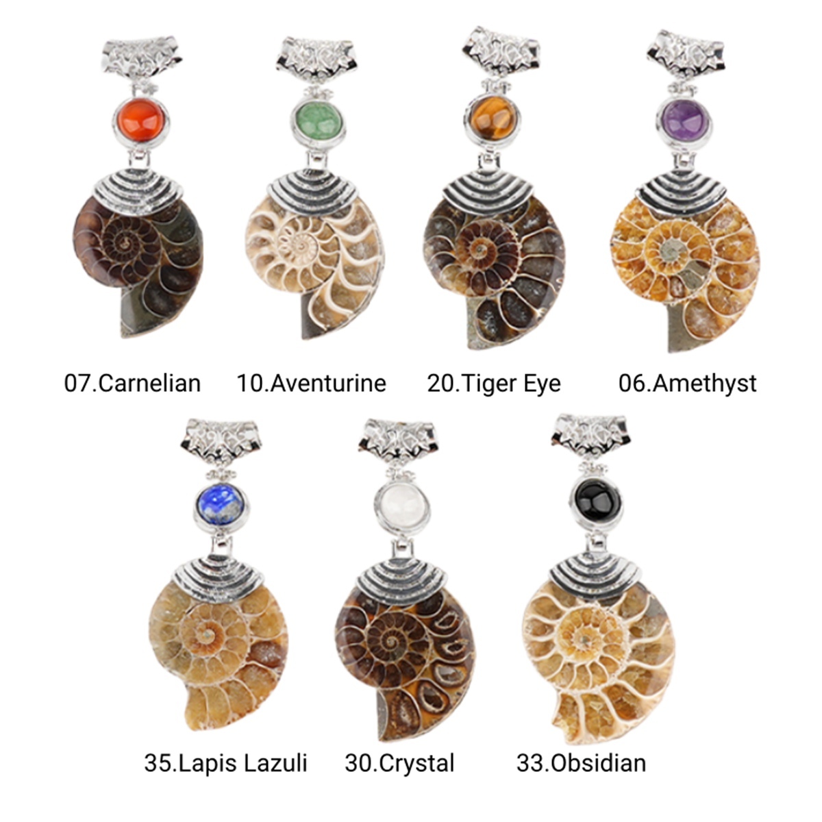Ammonite Pendant with 8MM Gemstone Cabs for Making Jewelry