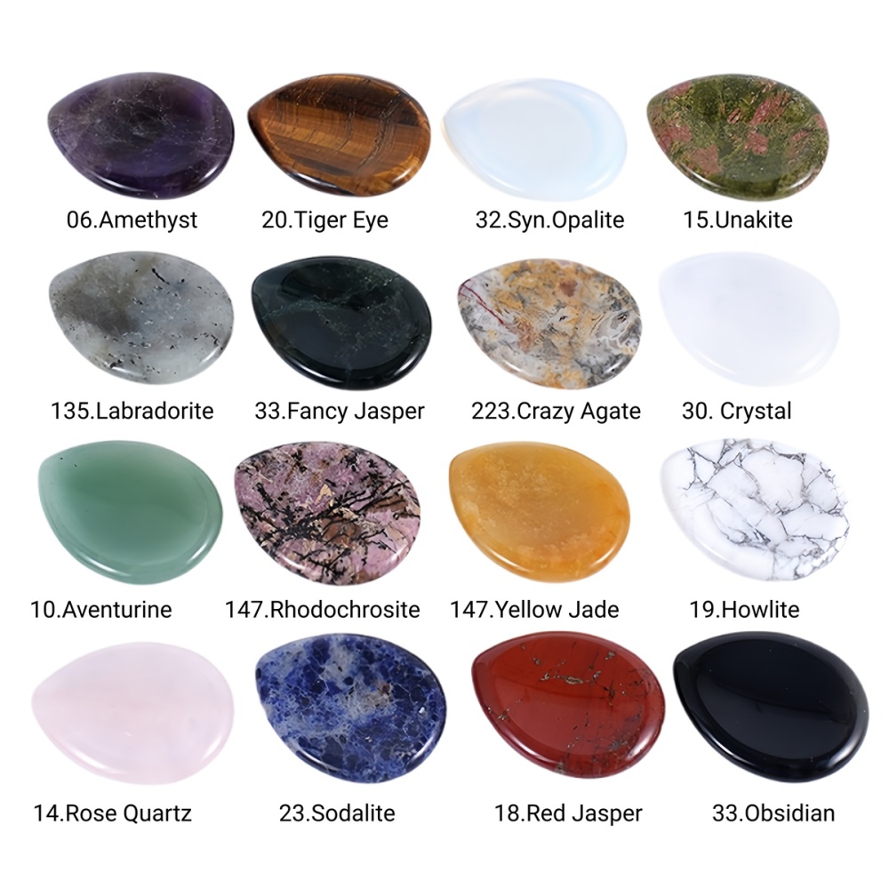 Worry Stone for Anxiety Relief, 35x45mm Teardrop Shape Palm Stone, Natural Healing Gemstone for Stress