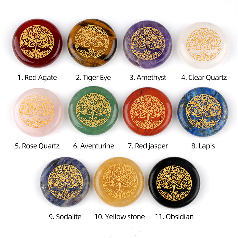Gemstone 25MM Circular Disc Ornament Handmade Craved Pattern-Life of Tree For Home Decor