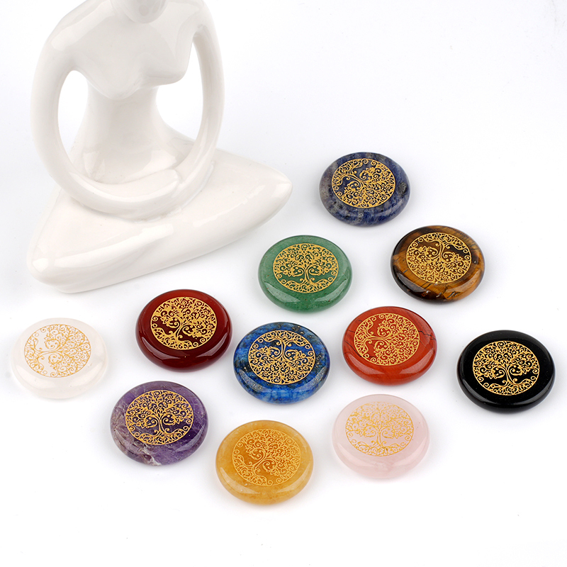Gemstone 25MM Circular Disc Ornament Handmade Craved Pattern-Life of Tree For Home Decor