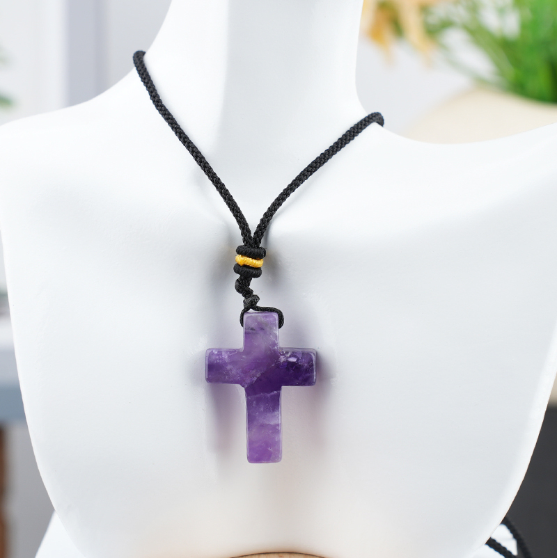 22x30mm Cross Shaped Gemstone Necklace Black Rope Drilled Horizontal Hole Charms Pendant Jewelry