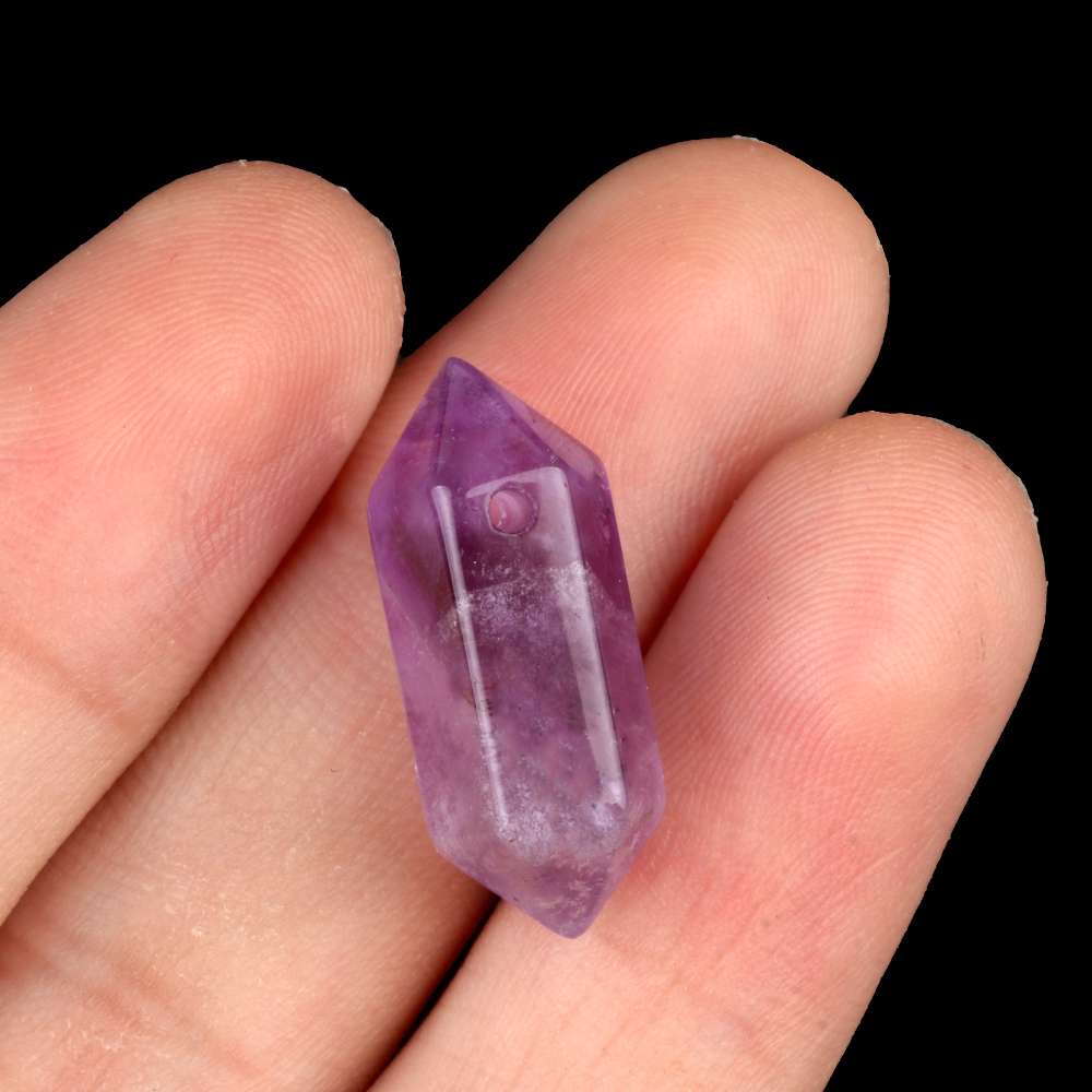 8x22mm Double Terminated Hexagonal Wand Side Drilled Hole Natural Gemstone Point Pendant for Jewelry Making Healing Reiki