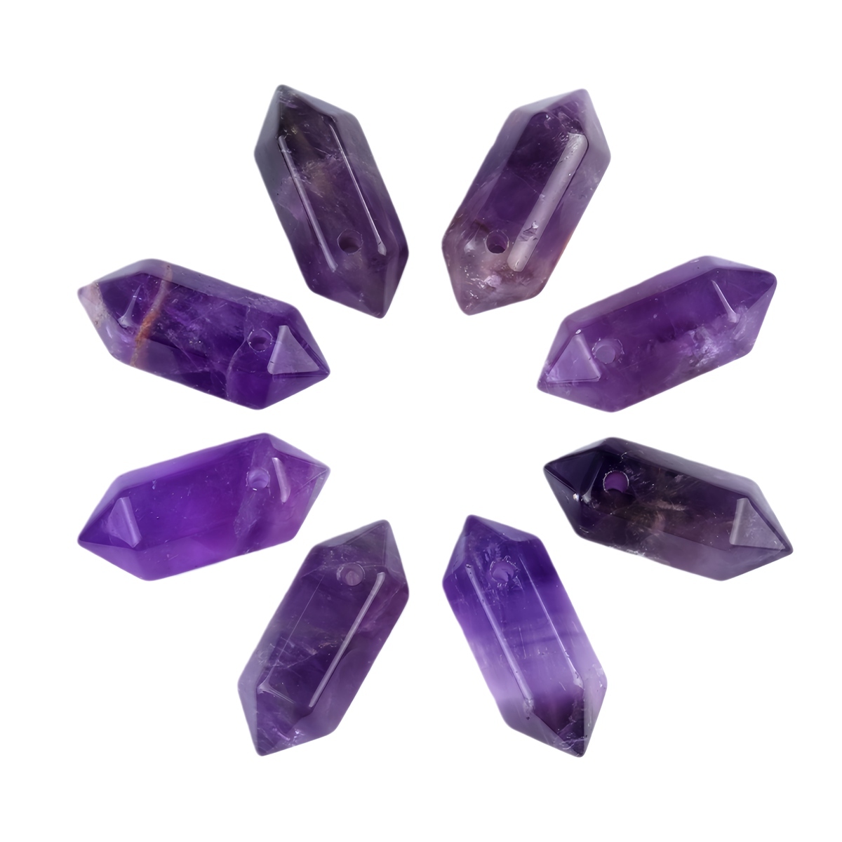8x22mm Double Terminated Hexagonal Wand Side Drilled Hole Natural Gemstone Point Pendant for Jewelry Making Healing Reiki