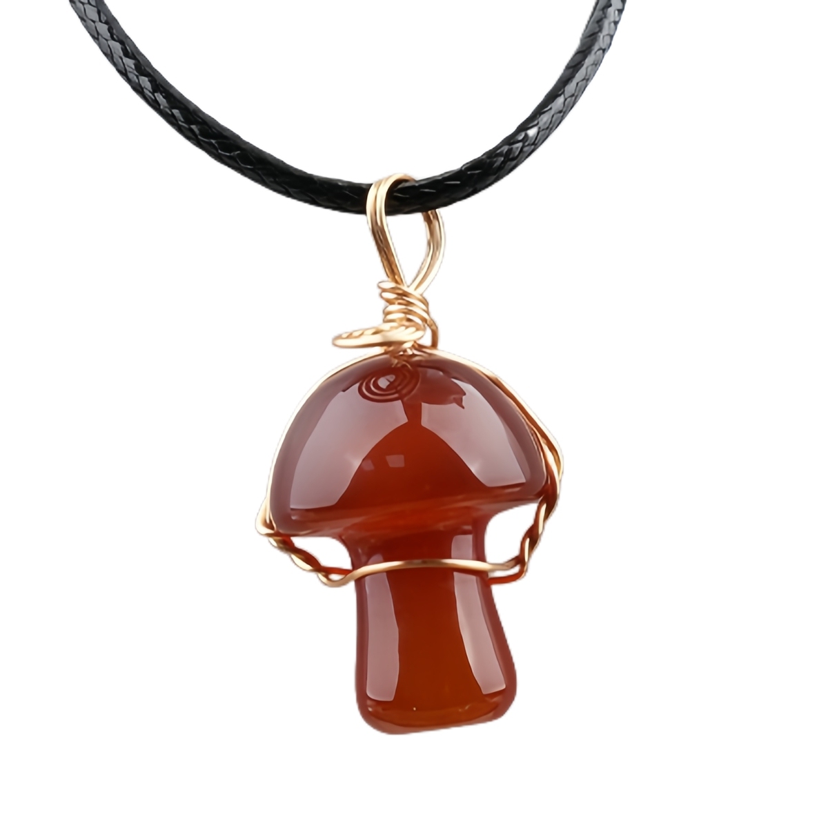 Gold Color Wire Wrapped Mushroom Pendant Necklace with Crystal Gemstone for Women Girls, Bohemian Nature Jewelry Gift