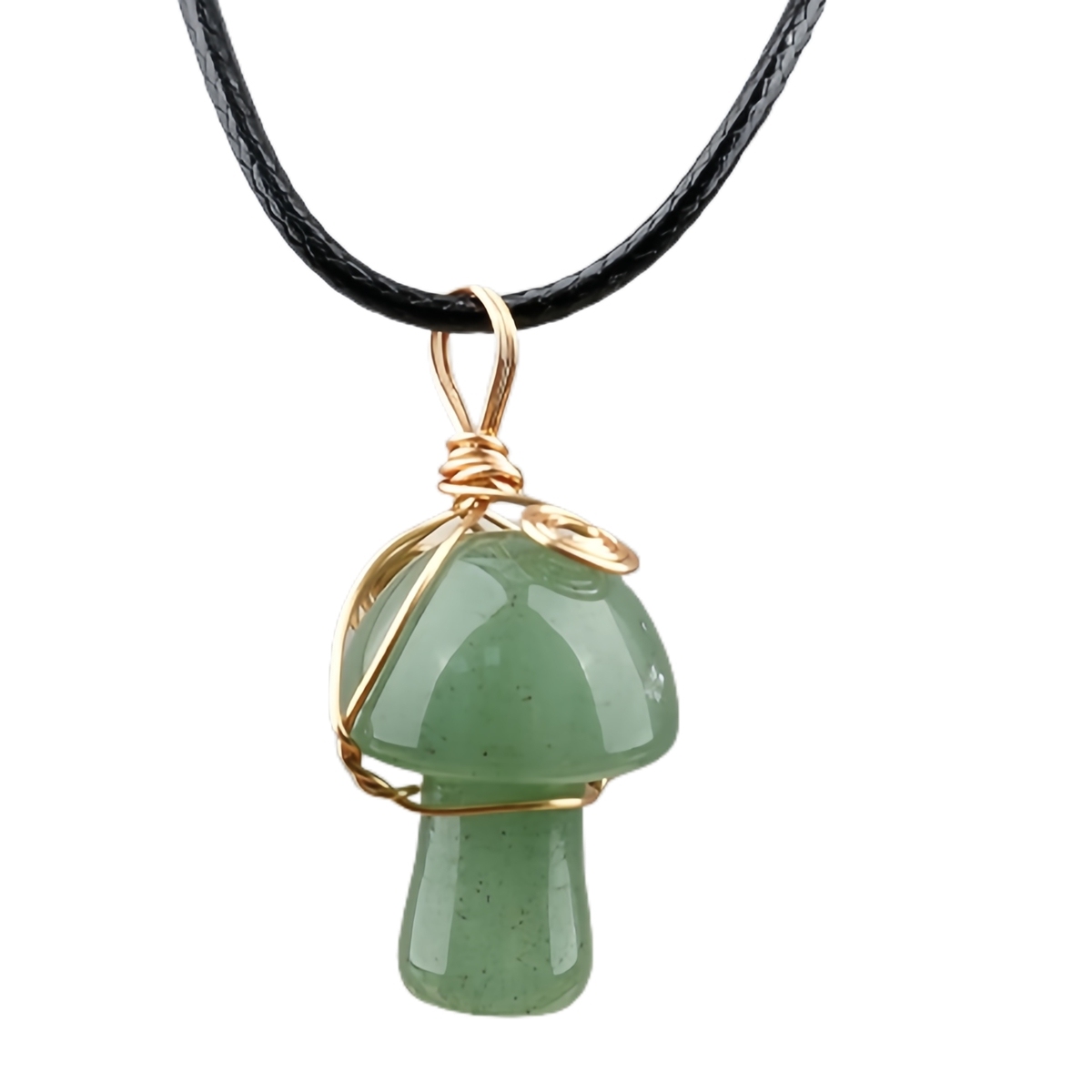Gold Color Wire Wrapped Mushroom Pendant Necklace with Crystal Gemstone for Women Girls, Bohemian Nature Jewelry Gift