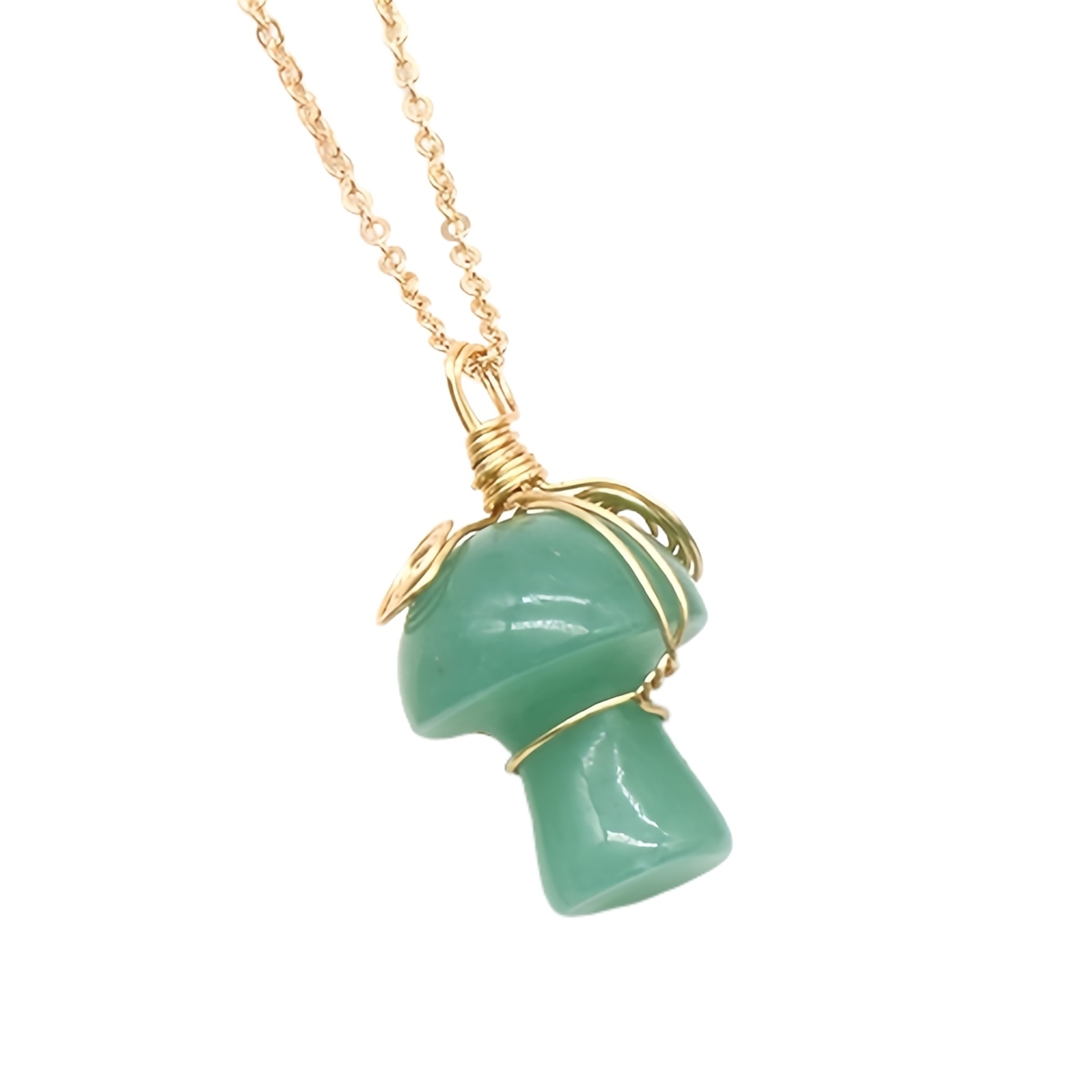 Gold Color Wire Wrapped Mushroom Pendant Necklace with Crystal Gemstone for Women Girls, Bohemian Nature Jewelry Gift