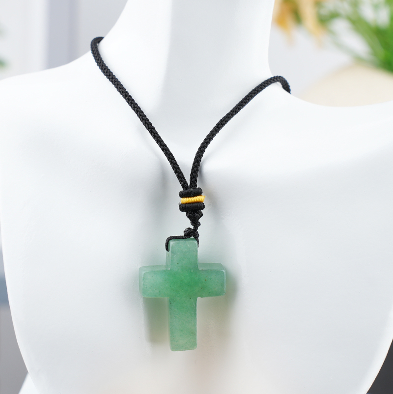 22x30mm Cross Shaped Gemstone Necklace Black Rope Drilled Horizontal Hole Charms Pendant Jewelry