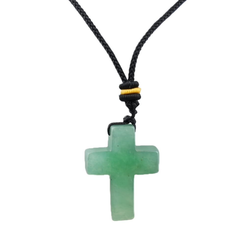 22x30mm Cross Shaped Gemstone Necklace Black Rope Drilled Horizontal Hole Charms Pendant Jewelry