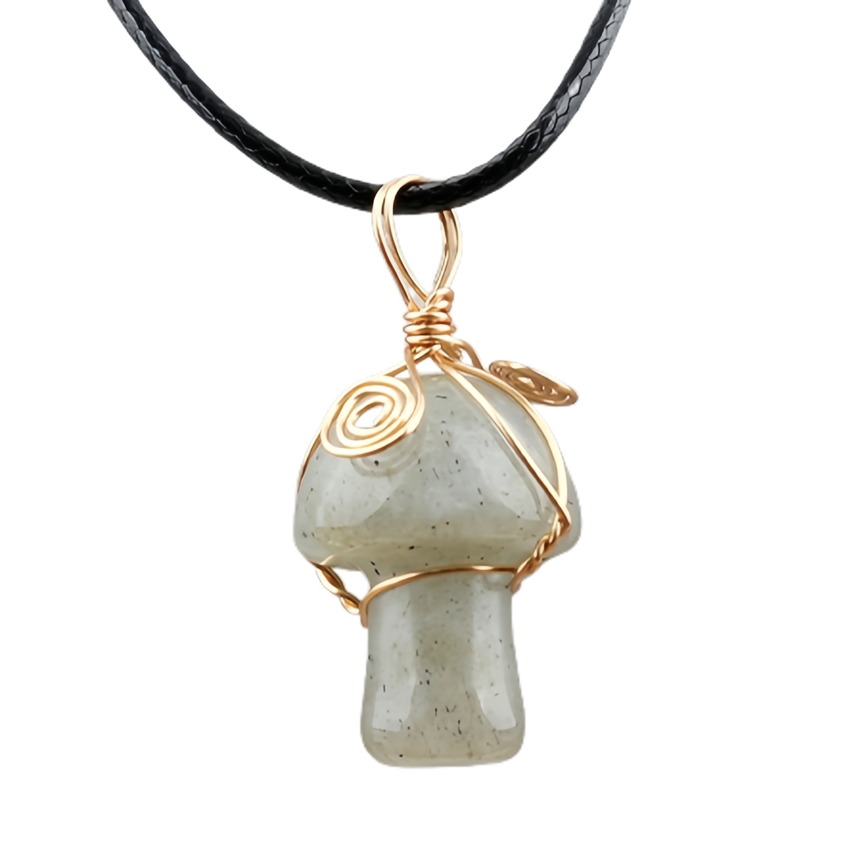 Gold Color Wire Wrapped Mushroom Pendant Necklace with Crystal Gemstone for Women Girls, Bohemian Nature Jewelry Gift