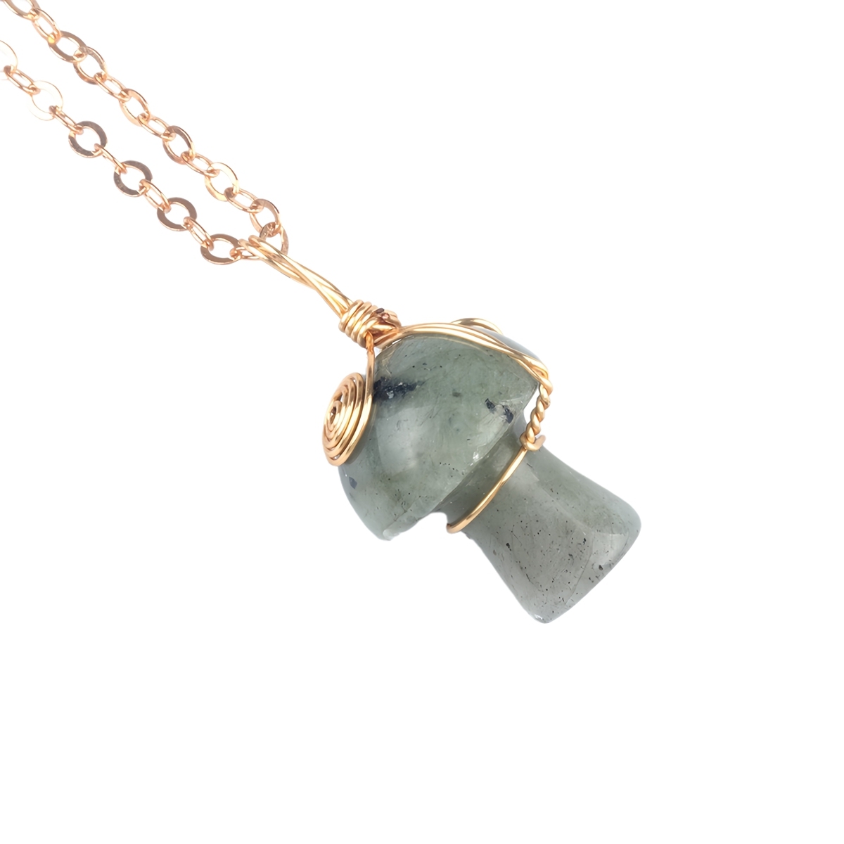 Gold Color Wire Wrapped Mushroom Pendant Necklace with Crystal Gemstone for Women Girls, Bohemian Nature Jewelry Gift
