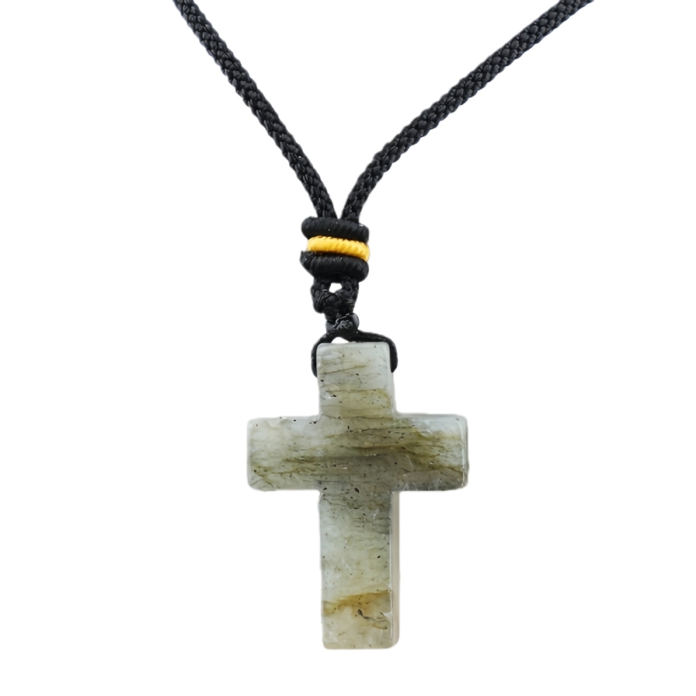 22x30mm Cross Shaped Gemstone Necklace Black Rope Drilled Horizontal Hole Charms Pendant Jewelry