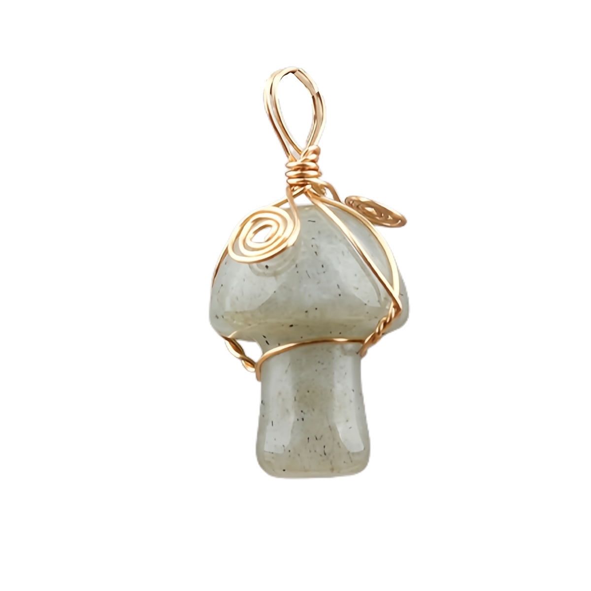 Gold Color Wire Wrapped Mushroom Pendant Necklace with Crystal Gemstone for Women Girls, Bohemian Nature Jewelry Gift