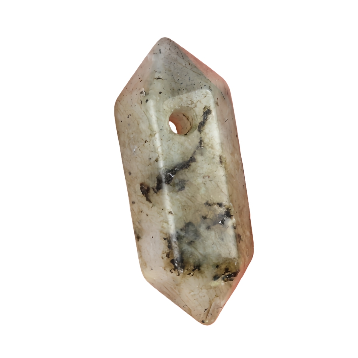 8x22mm Double Terminated Hexagonal Wand Side Drilled Hole Natural Gemstone Point Pendant for Jewelry Making Healing Reiki