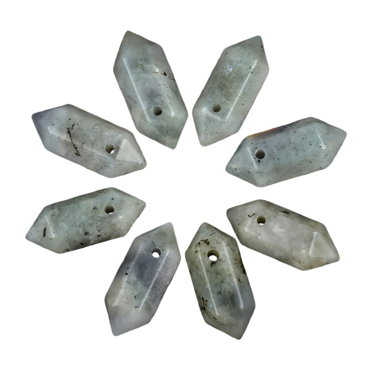 8x22mm Double Terminated Hexagonal Wand Side Drilled Hole Natural Gemstone Point Pendant for Jewelry Making Healing Reiki