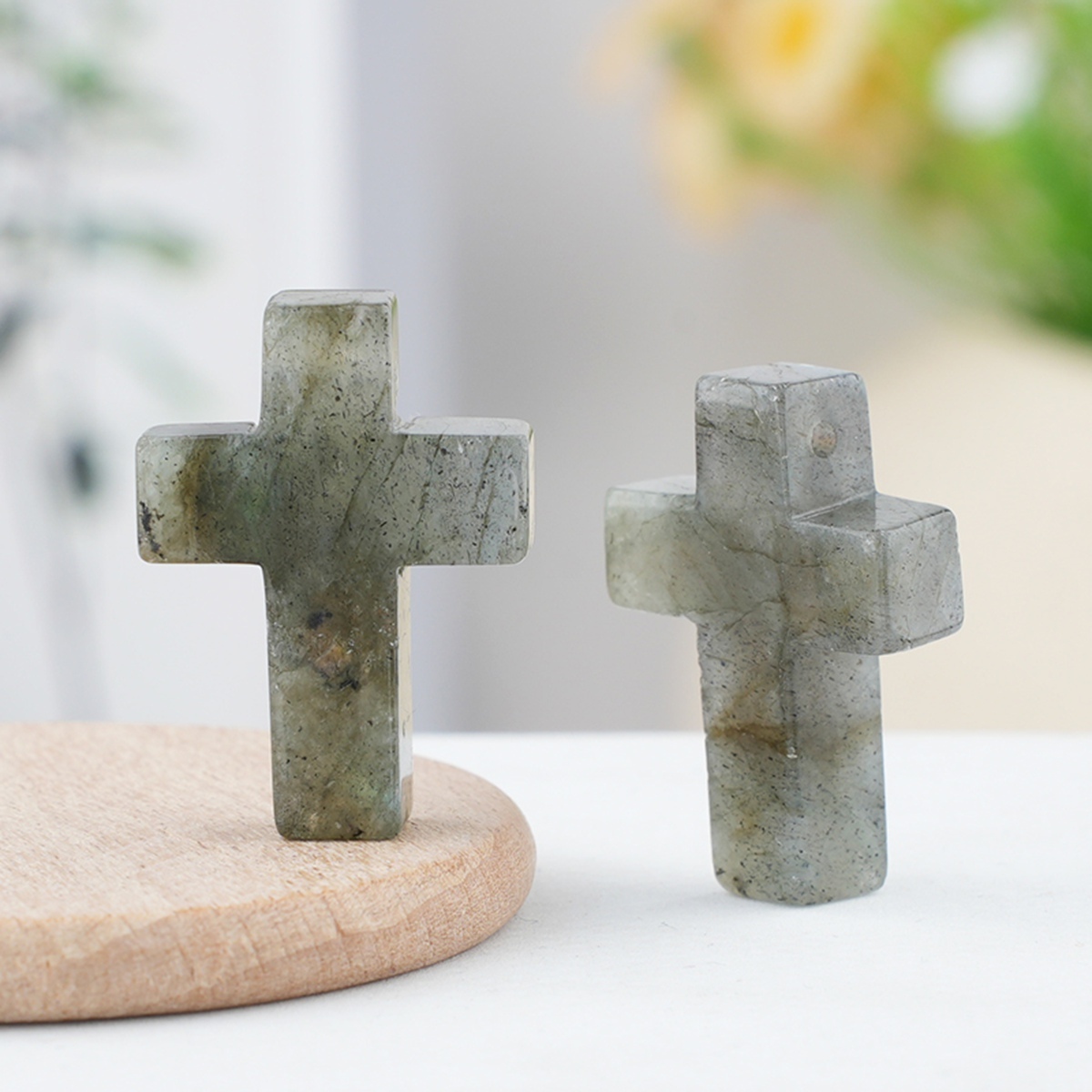 22x30mm Cross Shaped Gemstone Necklace Black Rope Drilled Horizontal Hole Charms Pendant Jewelry