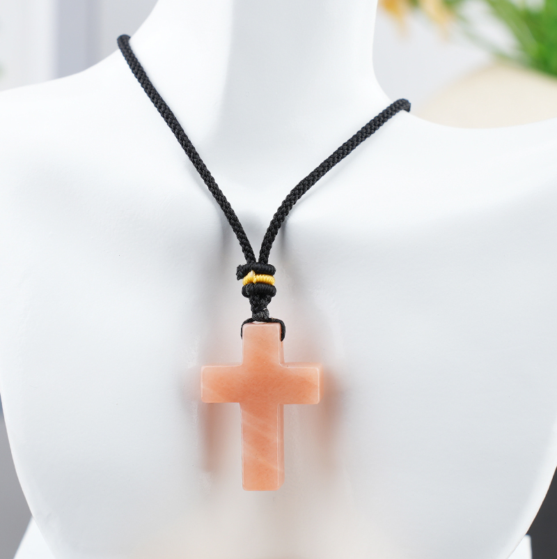 22x30mm Cross Shaped Gemstone Necklace Black Rope Drilled Horizontal Hole Charms Pendant Jewelry