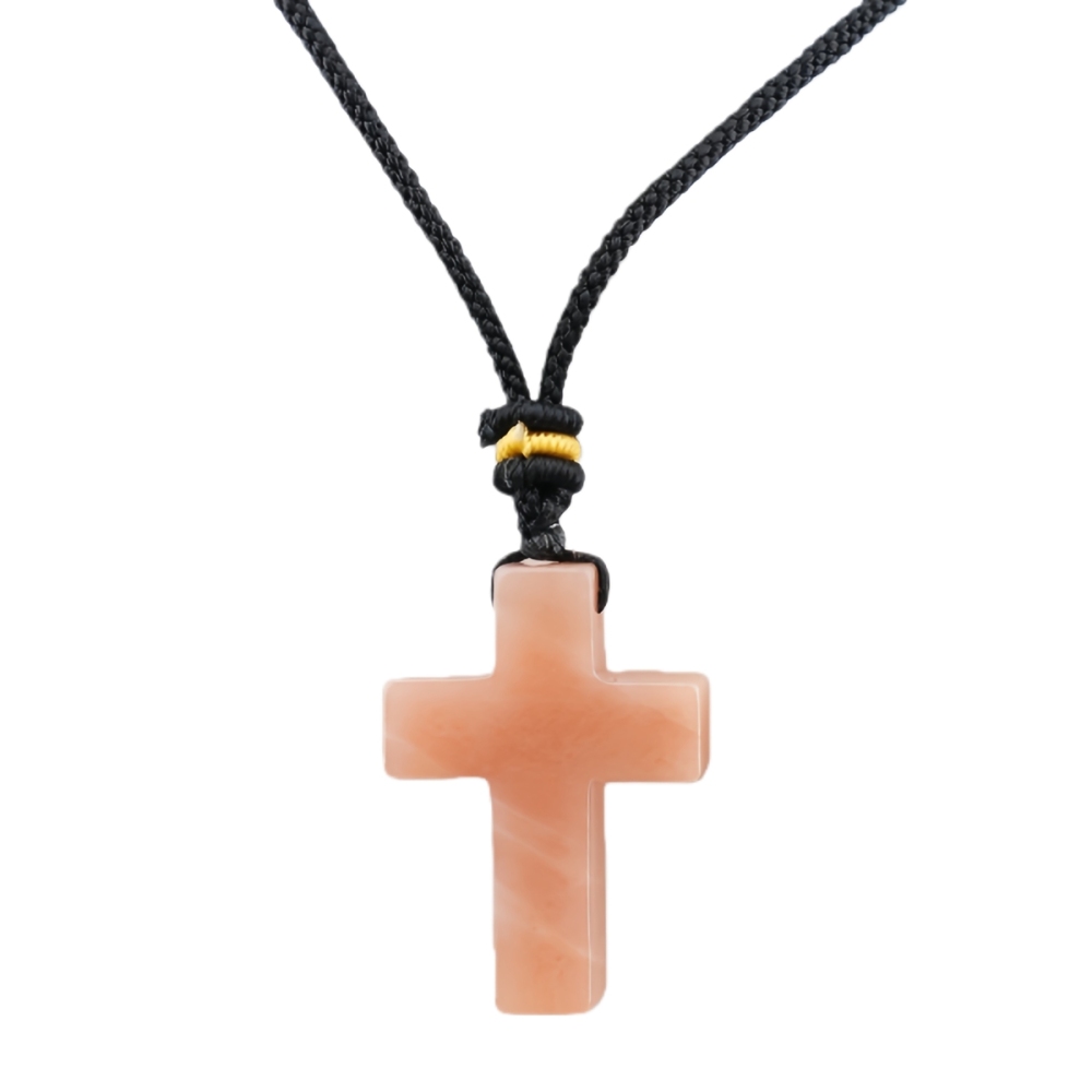 22x30mm Cross Shaped Gemstone Necklace Black Rope Drilled Horizontal Hole Charms Pendant Jewelry