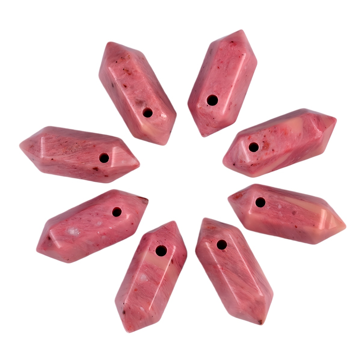 8x22mm Double Terminated Hexagonal Wand Side Drilled Hole Natural Gemstone Point Pendant for Jewelry Making Healing Reiki