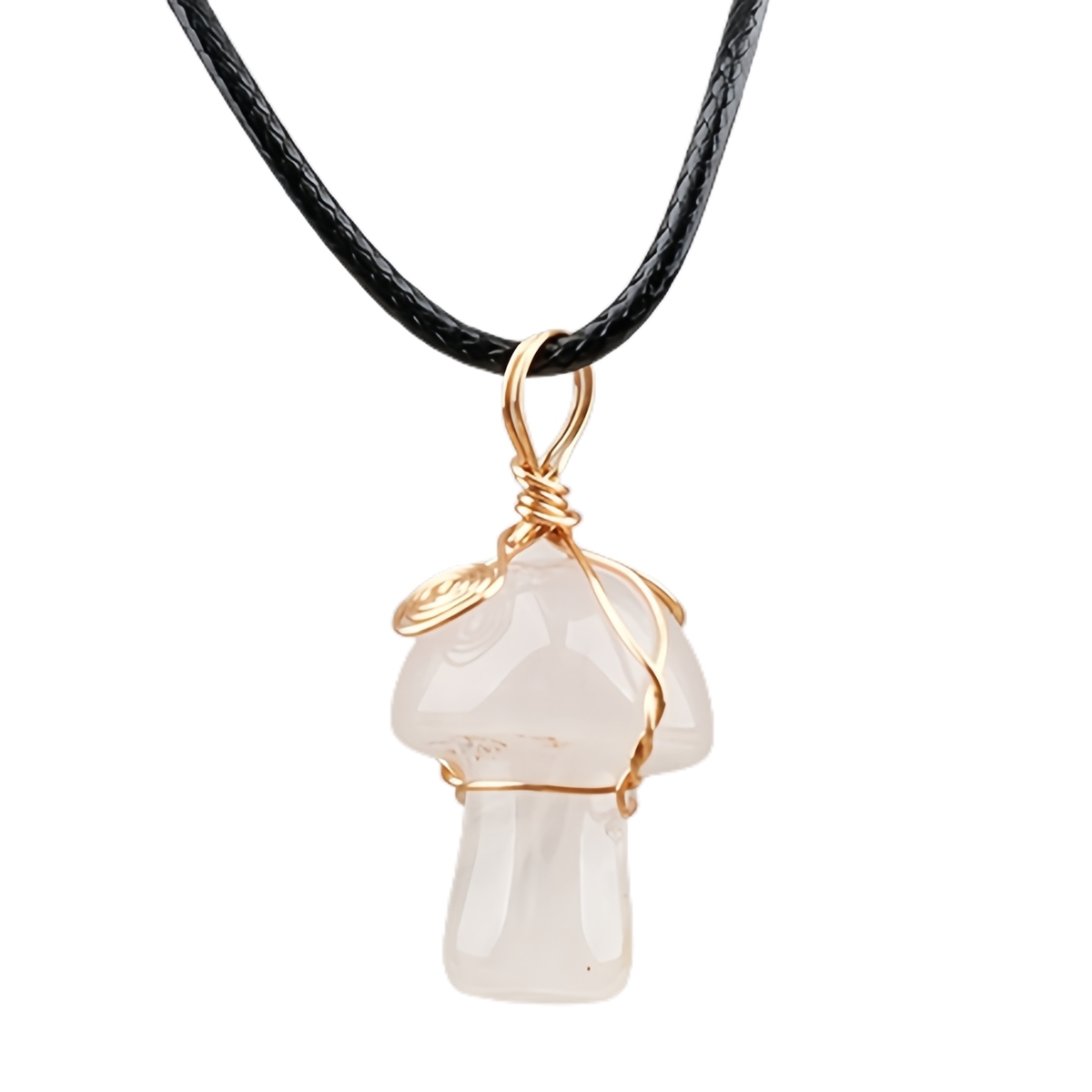 Gold Color Wire Wrapped Mushroom Pendant Necklace with Crystal Gemstone for Women Girls, Bohemian Nature Jewelry Gift